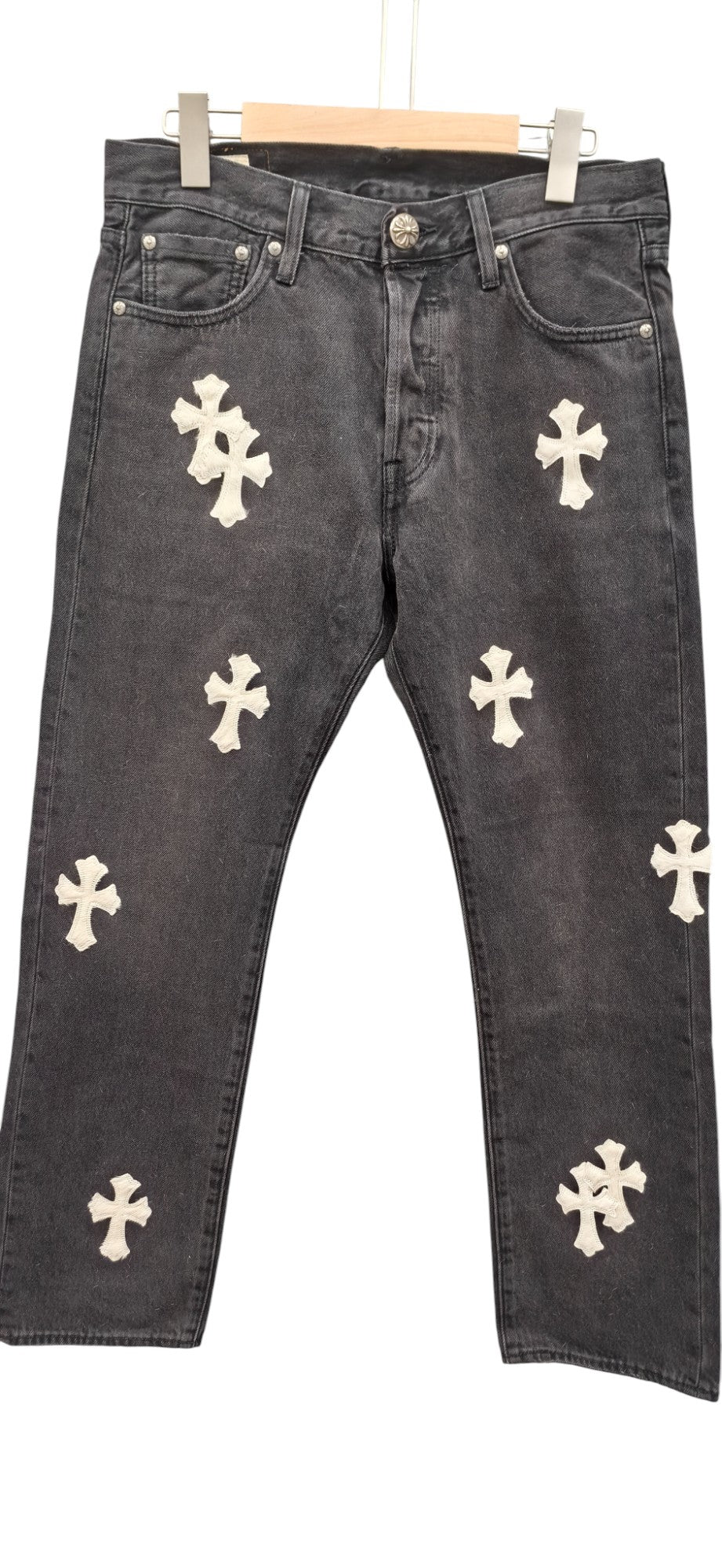 CHROME HEARTS LEVI PATCH DENIM WHITE GREY