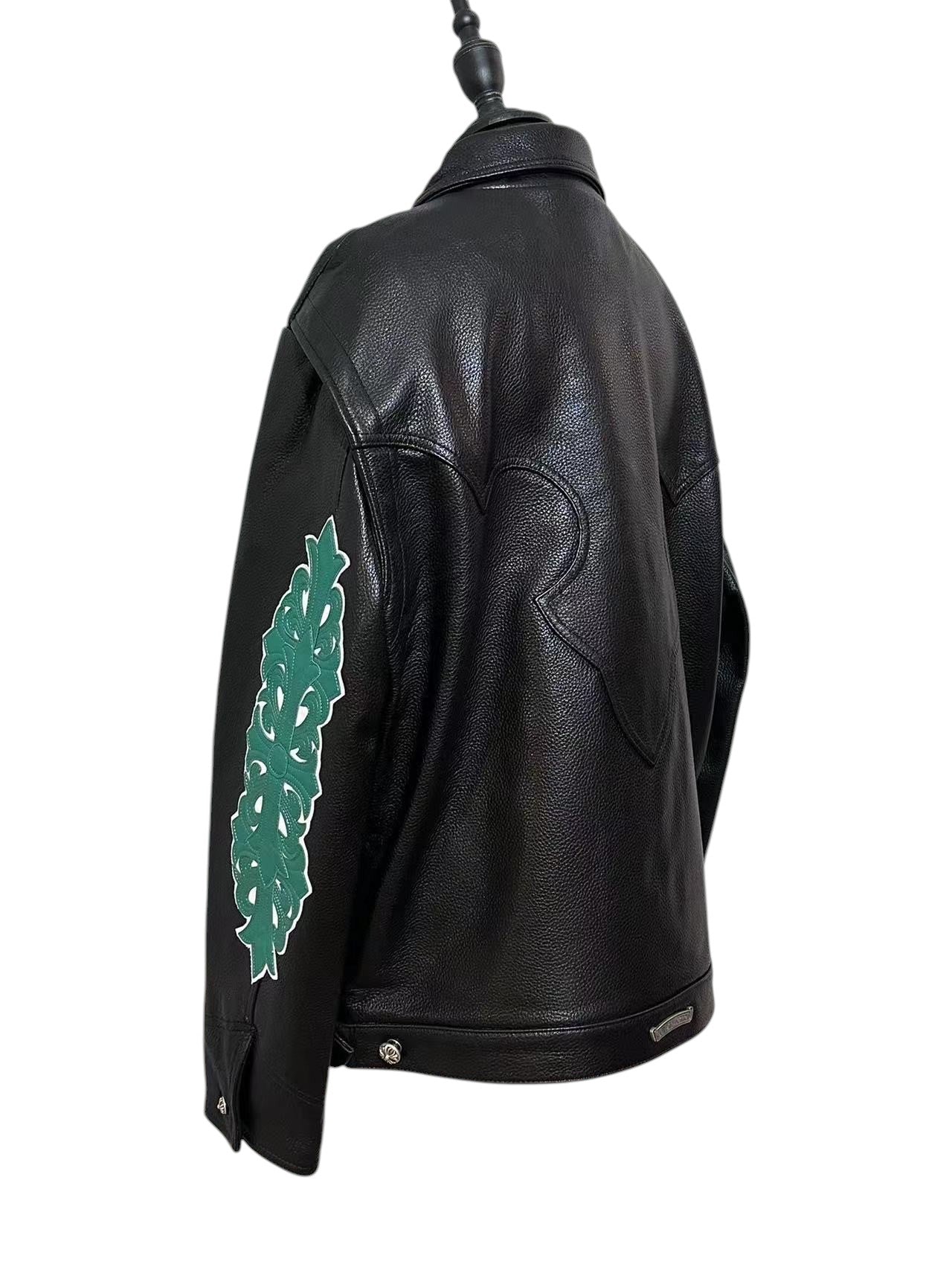 CHROME HEARTS FLORAL CROSS WESTERN LEATHER JACKET