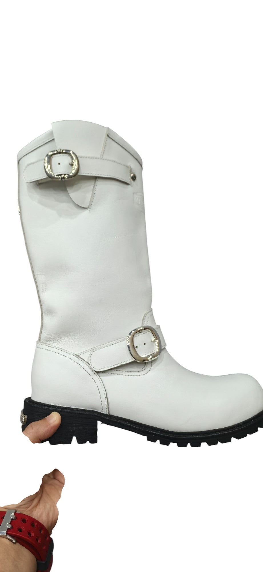 MILKY WHITE MUD BOOTS CHROME HEARTS