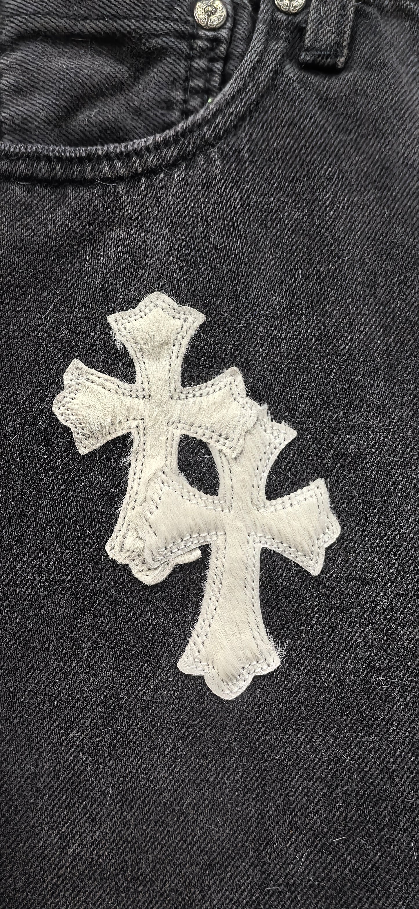 CHROME HEARTS LEVI PATCH DENIM WHITE GREY