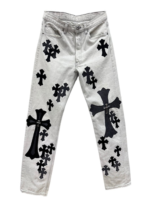 CHROME HEARTS VINTAGE RARE SILVER PATCHED VALENTINE DENIM