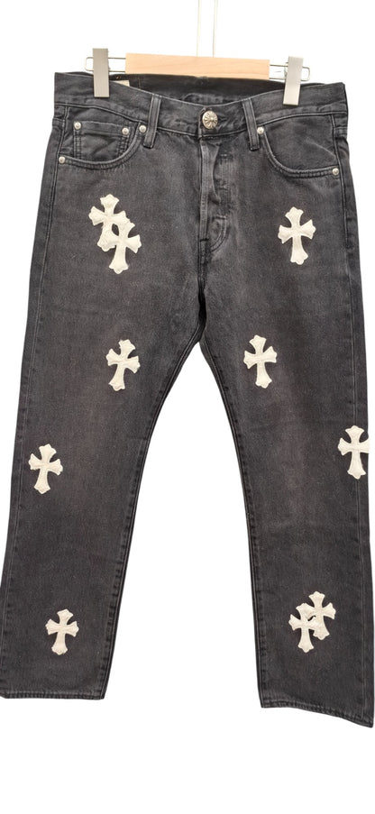 CHROME HEARTS LEVI PATCH DENIM WHITE GREY