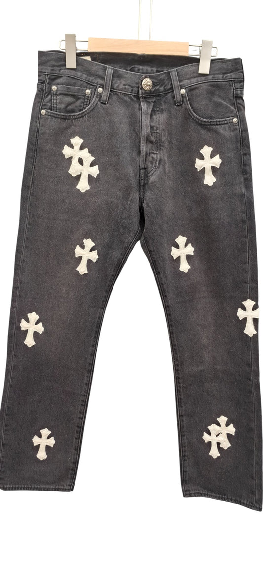 CHROME HEARTS LEVI PATCH DENIM WHITE GREY
