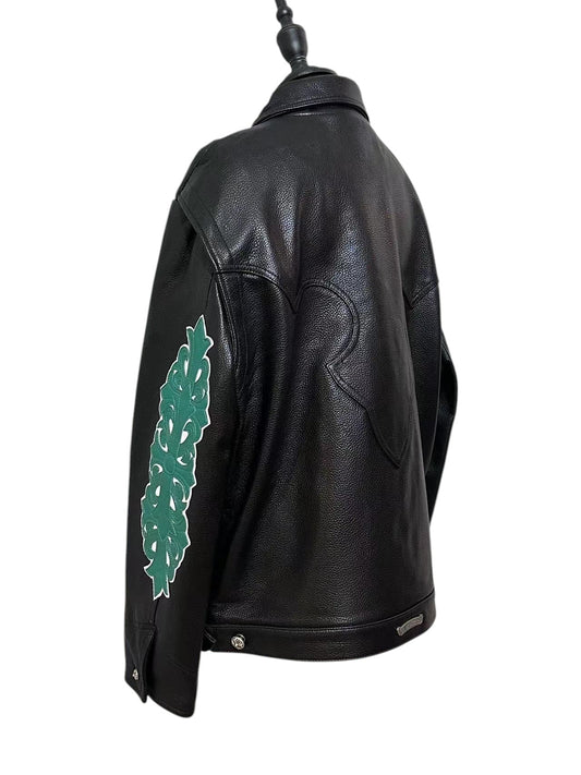 CHROME HEARTS FLORAL CROSS WESTERN LEATHER JACKET