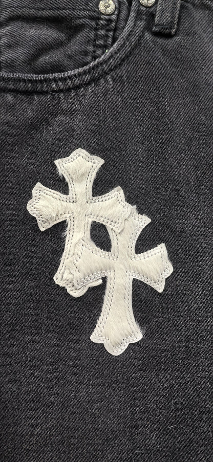 CHROME HEARTS LEVI PATCH DENIM WHITE GREY