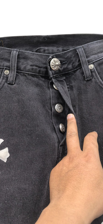 CHROME HEARTS LEVI PATCH DENIM WHITE GREY