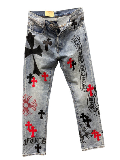 CHROME HEARTS BLOOD RED ANNIVERSARY LEVI DENIM